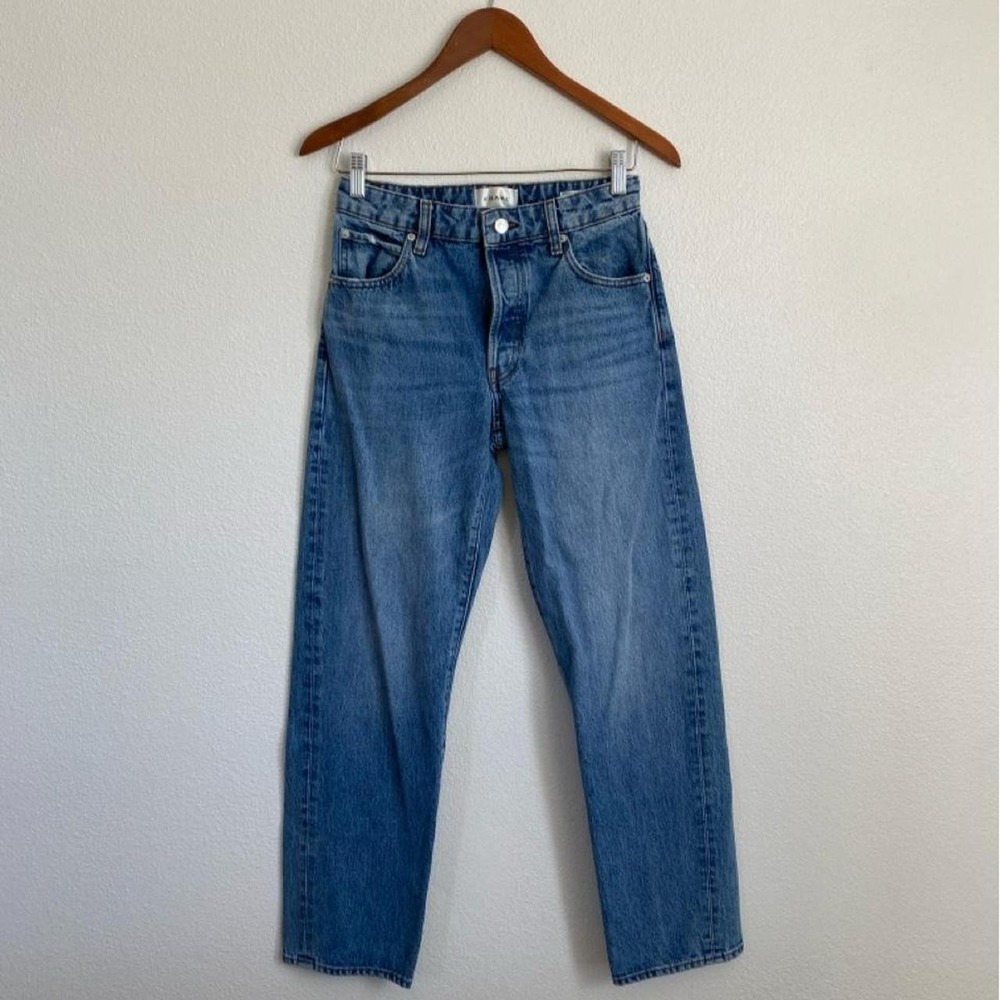 Frame The Essential Straight Leg Jean Denim Mid Wash Non Stretch Button Fly